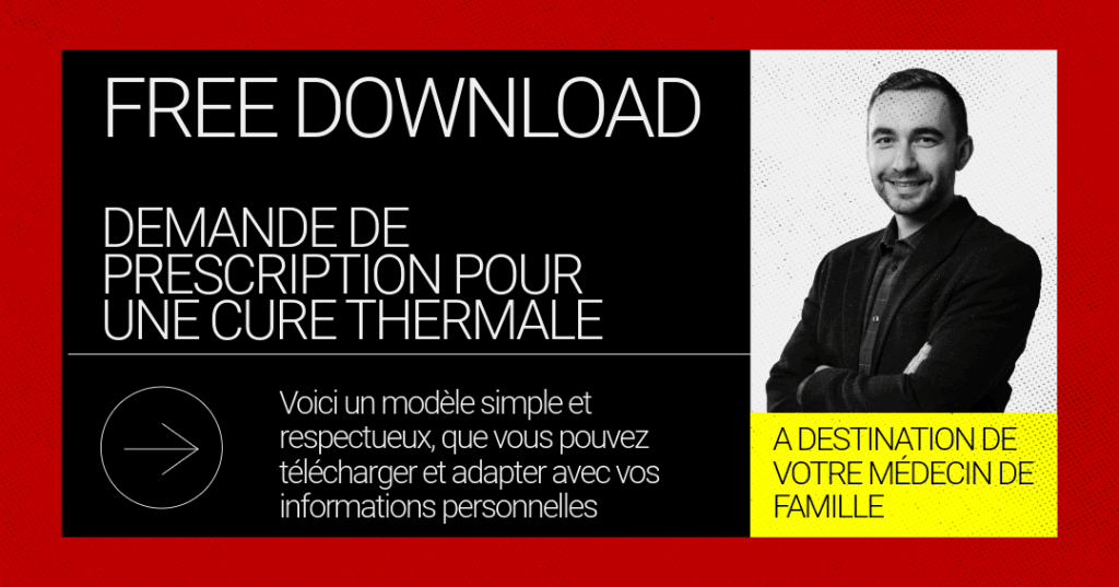 BanniÚre publicitaire pour un "FREE DOWNLOAD" d'un modÚle de demande de prescription pour une cure thermale, à destination de son médecin de famille.